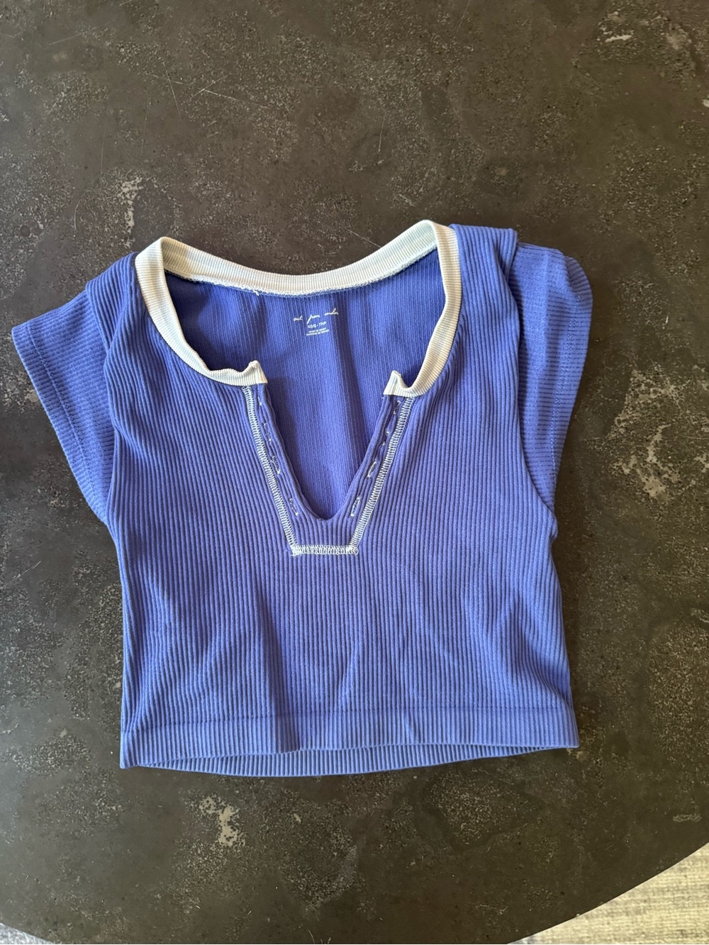 Urban Outfitters Periwinkle Ribbed V-Neck Crop Top with Cream Trim